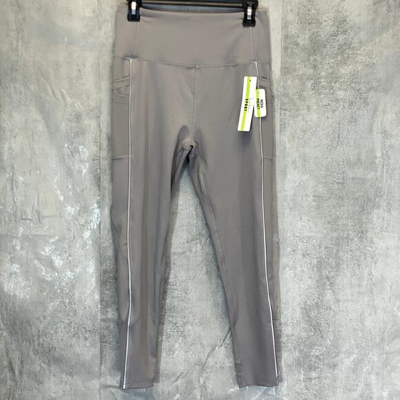 NICOLE MILLER Women's Grey High-Rise Contrast Stripe Mesh Leg Pull-On Crop - Picture 1 of 9